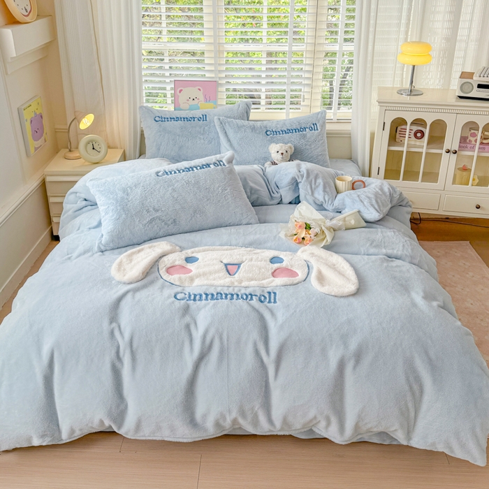 91家纺网 家纺一手货源 找家纺 云木里 2025新款兔绒卡通刺绣手工四件套 兔绒玉桂狗