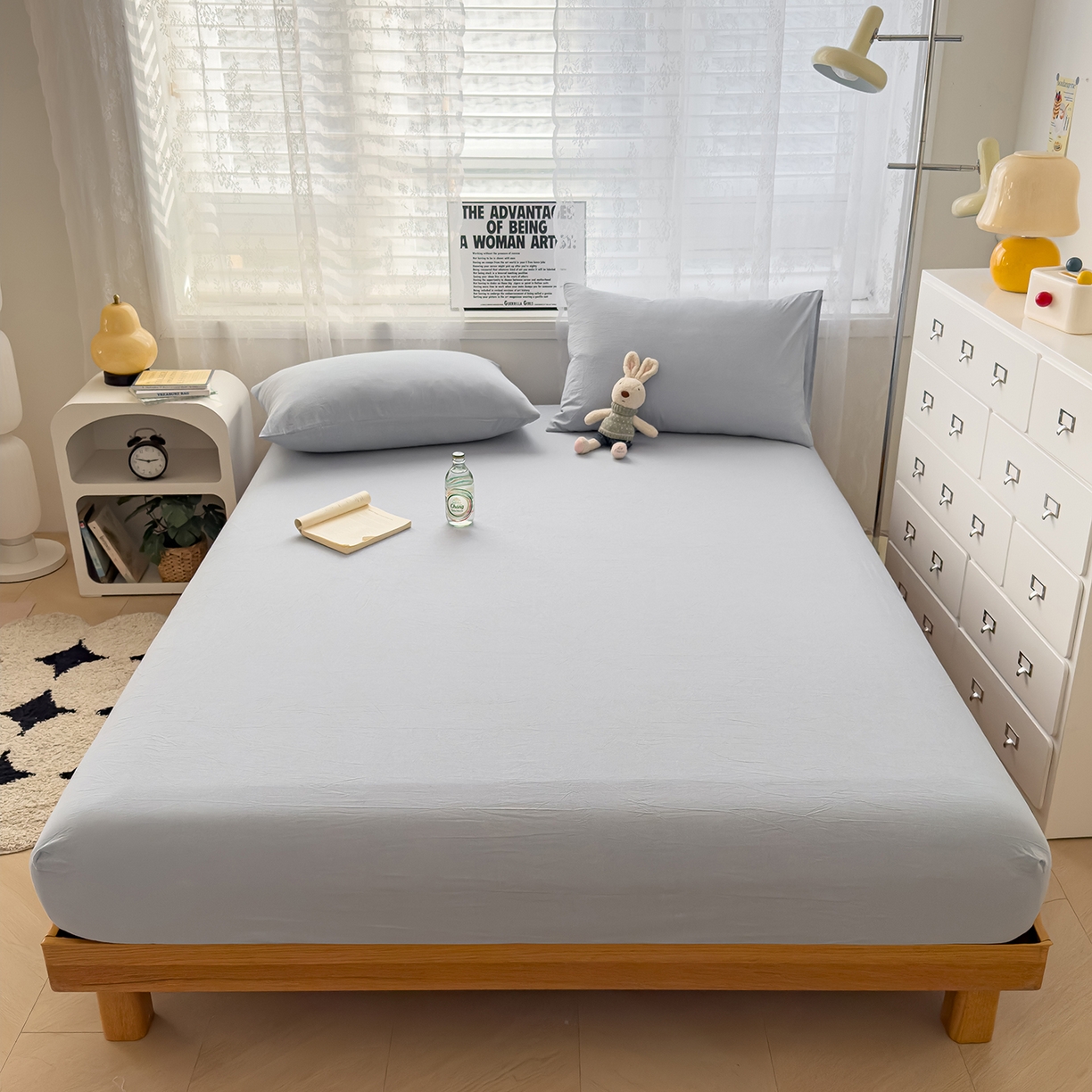 91家纺网 家纺一手货源 找家纺 对白 2025新款全棉色织水洗系列单床笠-曼切斯特（提供买家秀） 海蓝