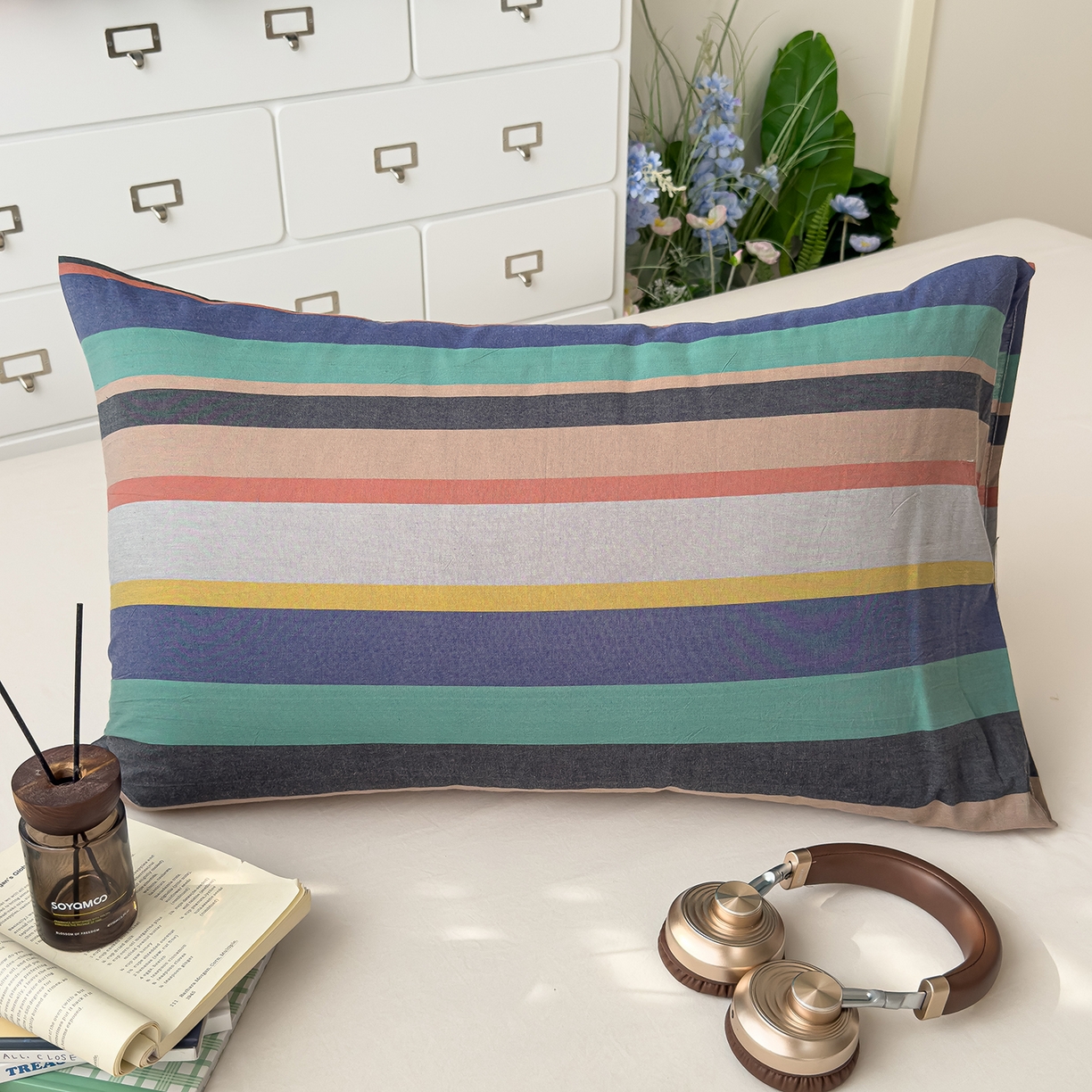 91家纺网 家纺一手货源 找家纺 （总）对白 2025新款全棉色织水洗系列单枕套-曼切斯特（提供买家秀）