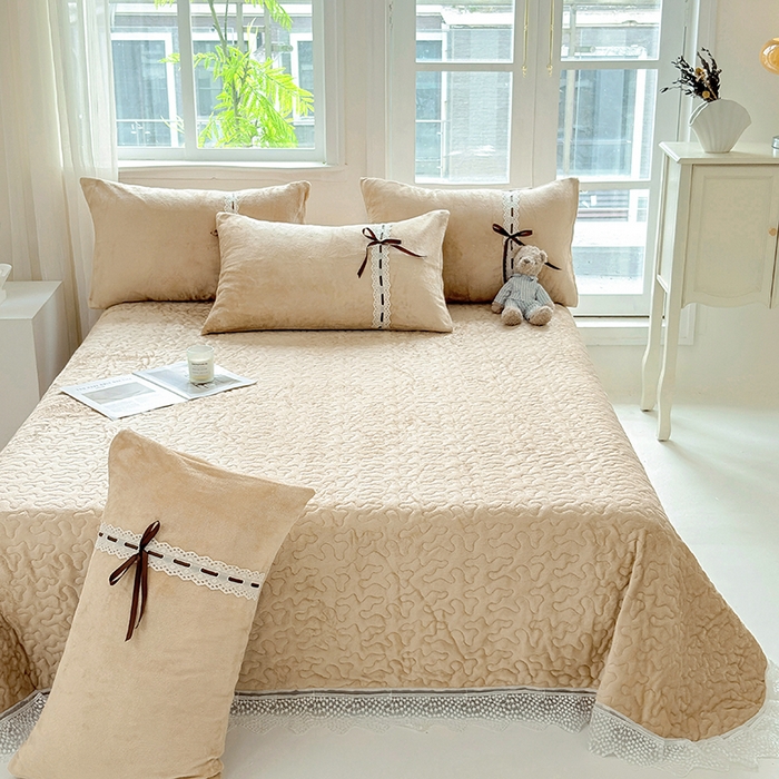 91家纺网 家纺一手货源 找家纺 韩秀家纺 2025新款牛奶绒床盖四件套 咖