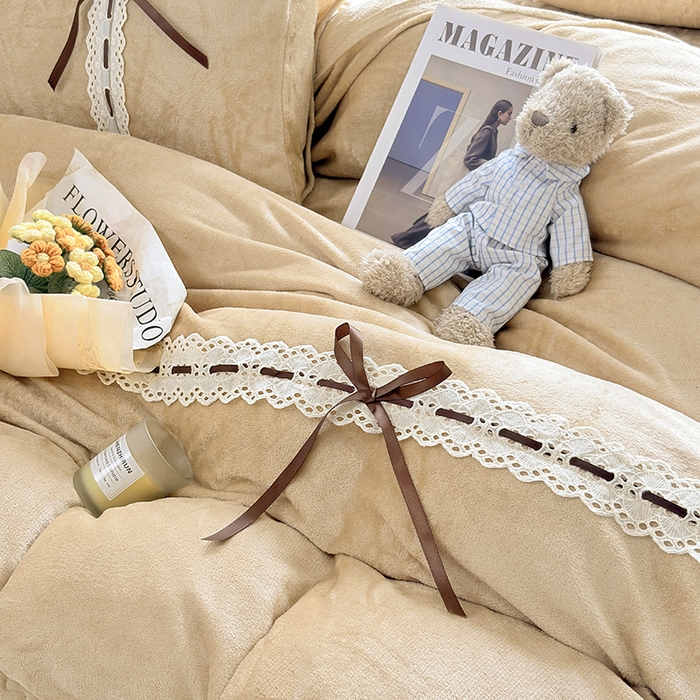 91家纺网 家纺一手货源 找家纺 韩秀家纺 2025新款牛奶绒床盖四件套 咖