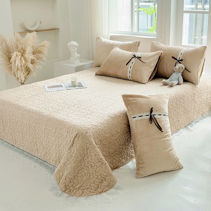 91家纺网 家纺一手货源 找家纺 韩秀家纺 2025新款牛奶绒床盖四件套 咖