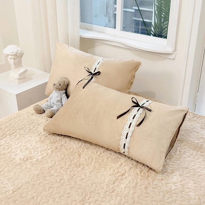 91家纺网 家纺一手货源 找家纺 韩秀家纺 2025新款牛奶绒床盖四件套 咖