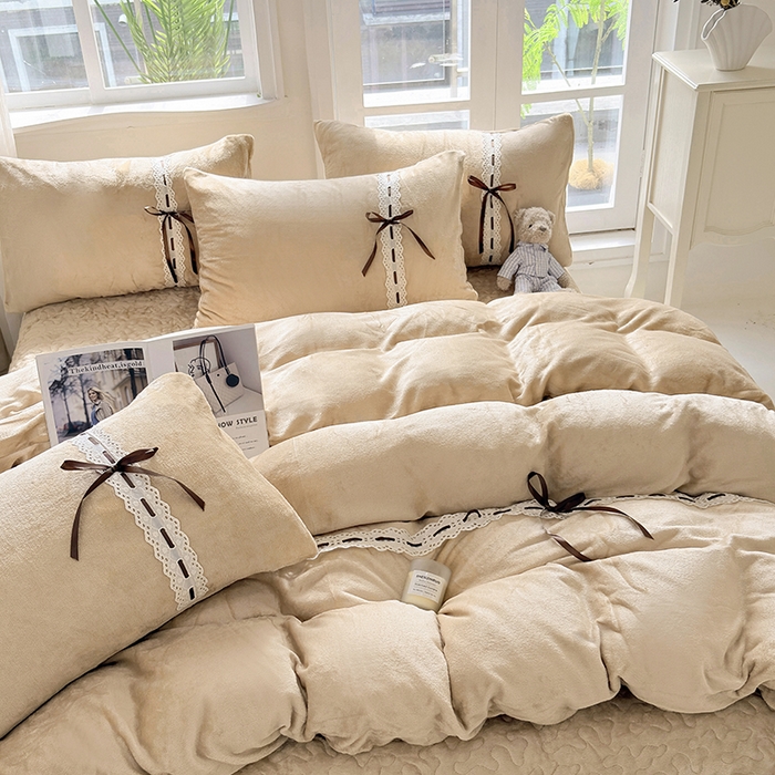 91家纺网 家纺一手货源 找家纺 韩秀家纺 2025新款牛奶绒床盖四件套 咖