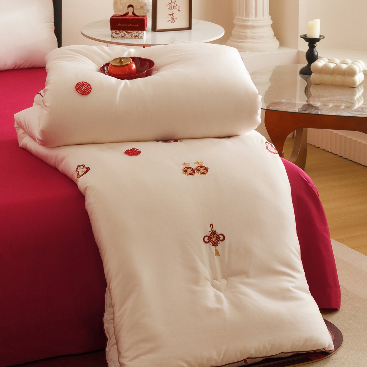 91家纺网 家纺一手货源 找家纺 （总）江涞 2025新款50S贡缎大豆抑菌婚庆喜被被子被芯