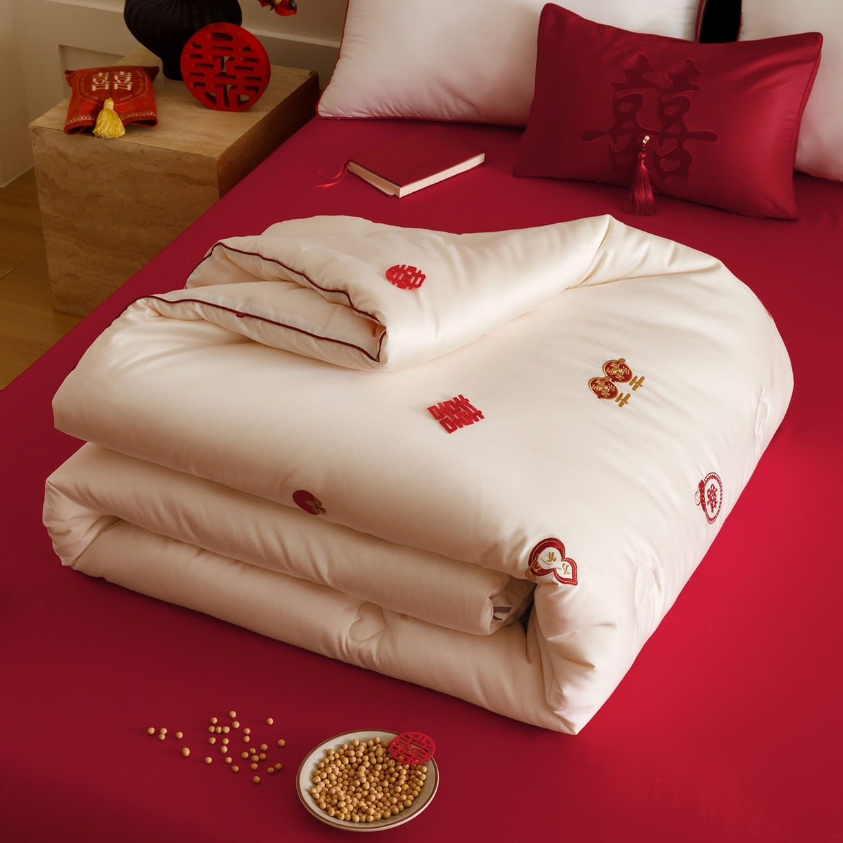 91家纺网 家纺一手货源 找家纺 （总）江涞 2025新款50S贡缎大豆抑菌婚庆喜被被子被芯