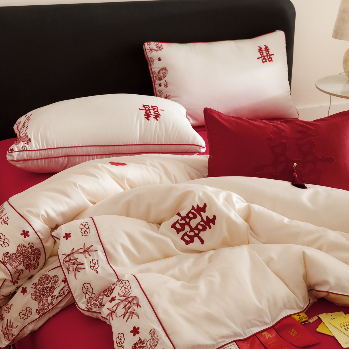 91家纺网 家纺一手货源 找家纺 江涞 2025新款50S贡缎大豆抑菌婚庆喜被被子被芯 圆满-大豆被