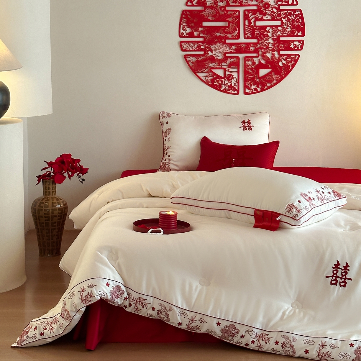 91家纺网 家纺一手货源 找家纺 江涞 2025新款50S贡缎大豆抑菌婚庆喜被被子被芯 圆满-大豆被