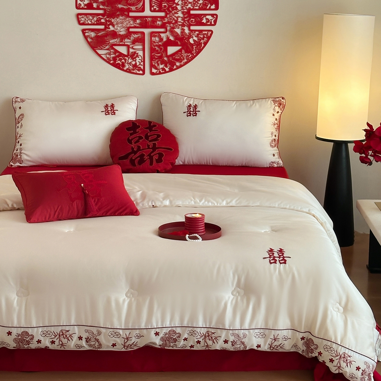 91家纺网 家纺一手货源 找家纺 江涞 2025新款50S贡缎大豆抑菌婚庆喜被被子被芯 圆满-大豆被