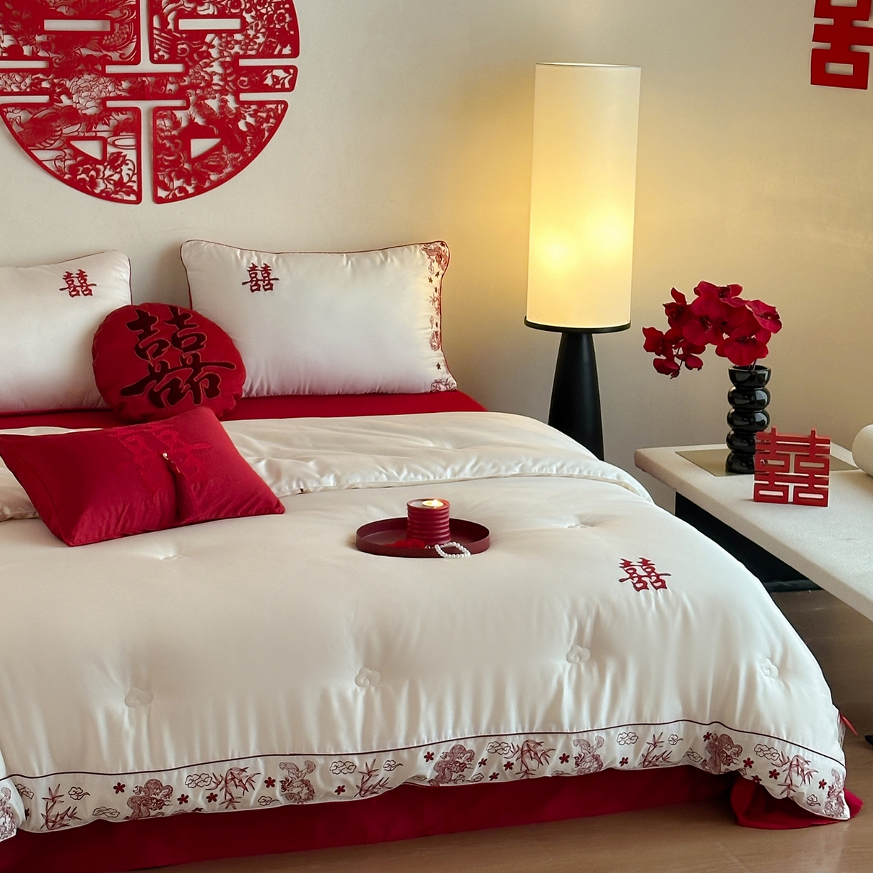 91家纺网 家纺一手货源 找家纺 江涞 2025新款50S贡缎大豆抑菌婚庆喜被被子被芯 圆满-大豆被