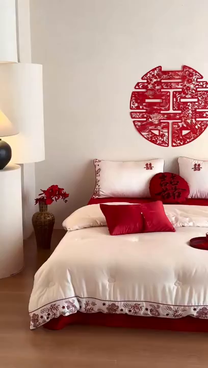 91家纺网 家纺一手货源 找家纺 江涞 2025新款50S贡缎大豆抑菌婚庆喜被被子被芯 圆满-大豆被