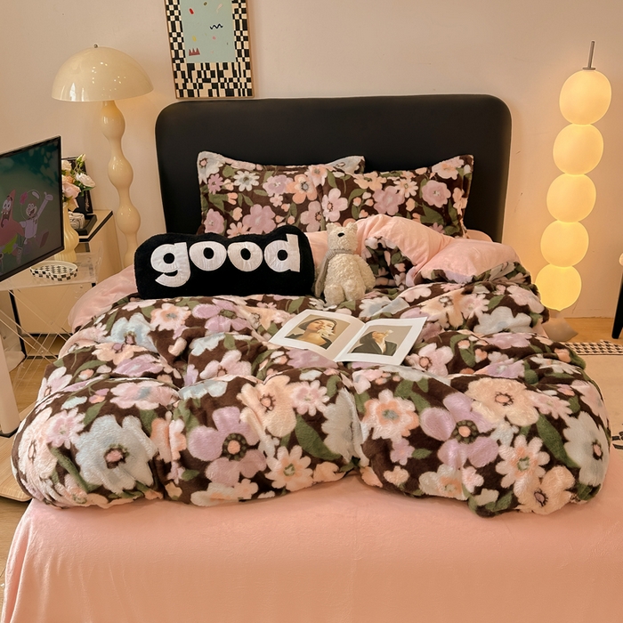 91家纺网 家纺一手货源 找家纺 典曼家纺 2025新款亲肤舒适兔毛绒四件套-系列二 晚秋