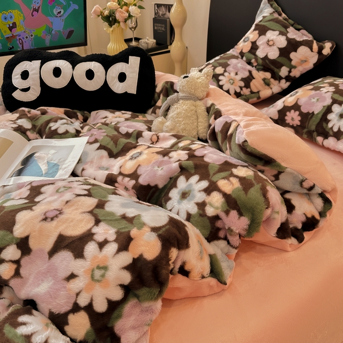 91家纺网 家纺一手货源 找家纺 典曼家纺 2025新款亲肤舒适兔毛绒四件套-系列二 晚秋