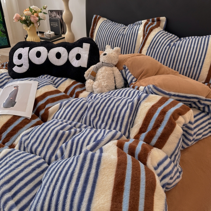 91家纺网 家纺一手货源 找家纺 典曼家纺 2025新款亲肤舒适兔毛绒四件套-系列二 英伦时尚