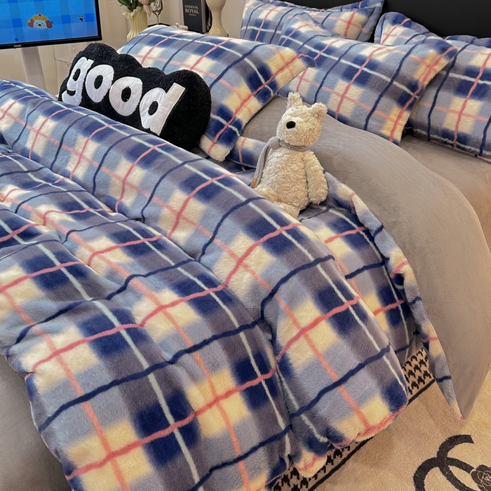 91家纺网 家纺一手货源 找家纺 典曼家纺 2025新款亲肤舒适兔毛绒四件套-系列二 魔法学院蓝