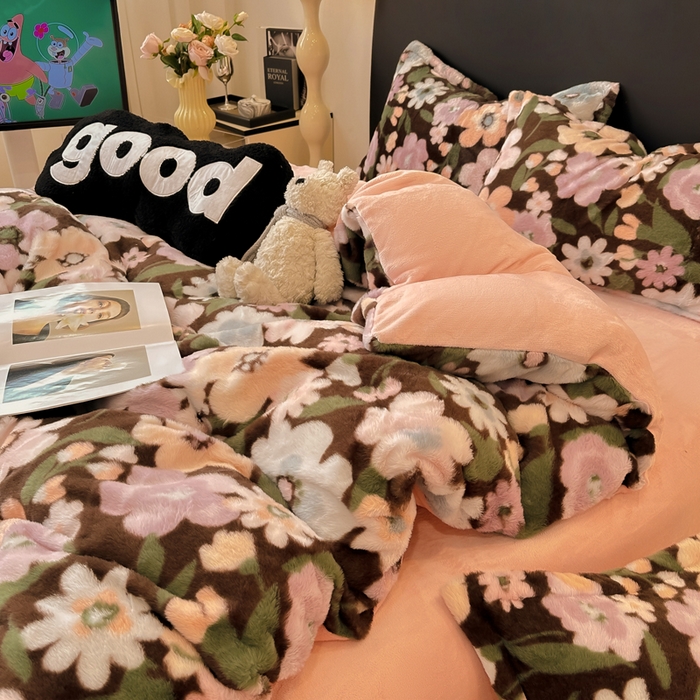 91家纺网 家纺一手货源 找家纺 典曼家纺 2025新款亲肤舒适兔毛绒四件套-系列二 晚秋