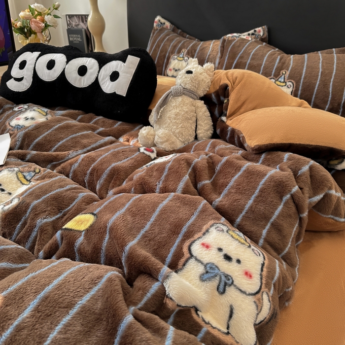 91家纺网 家纺一手货源 找家纺 典曼家纺 2025新款亲肤舒适兔毛绒四件套-系列二 可爱多