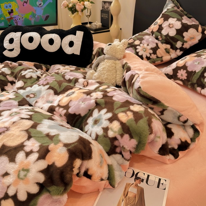 91家纺网 家纺一手货源 找家纺 典曼家纺 2025新款亲肤舒适兔毛绒四件套-系列二 晚秋