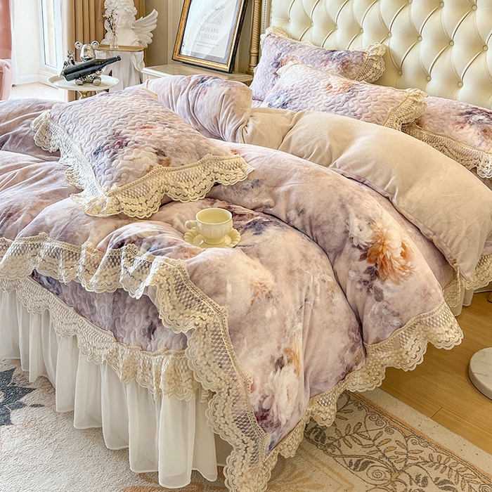 网红馆（ck家纺） 2025新款牛奶绒印花床盖款四件套 玲兰