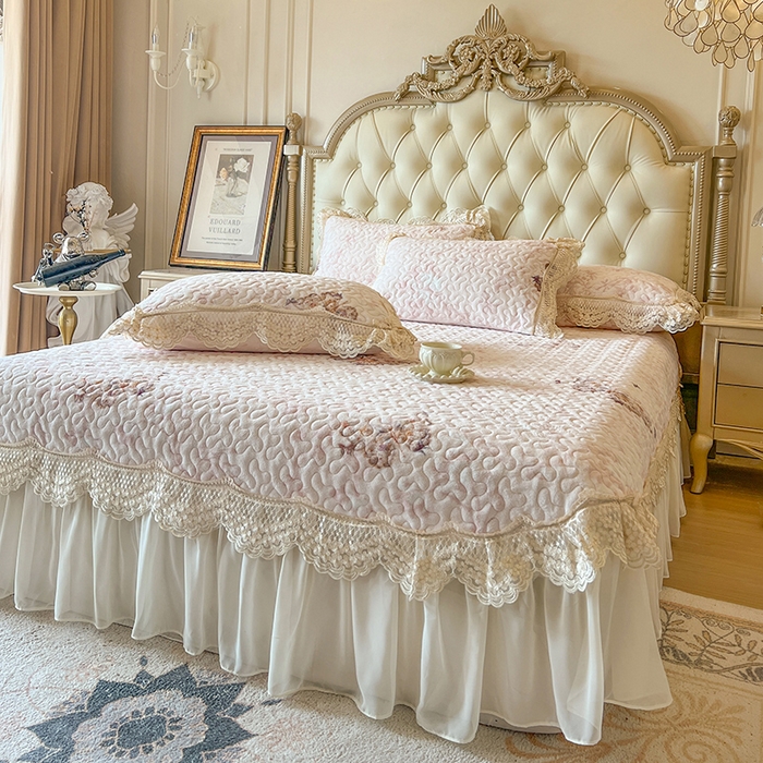 91家纺网 家纺一手货源 找家纺 网红馆（ck家纺） 2025新款牛奶绒印花床盖三件套 阿黛尔