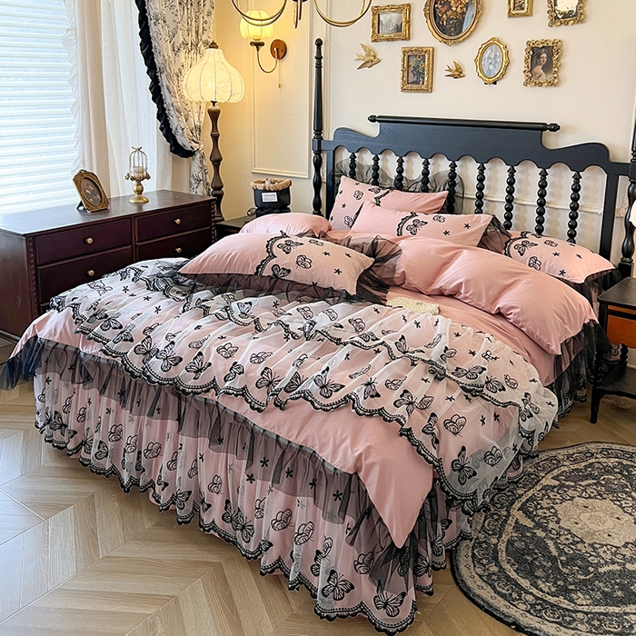 （总）网红馆（ck家纺） 2025新款全棉纯棉蕾丝边床裙款四件套-梦蝶轻舞