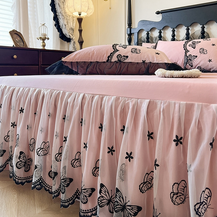 91家纺网 家纺一手货源 找家纺 （总）网红馆（ck家纺） 2025新款全棉纯棉蕾丝边床裙款四件套-梦蝶轻舞