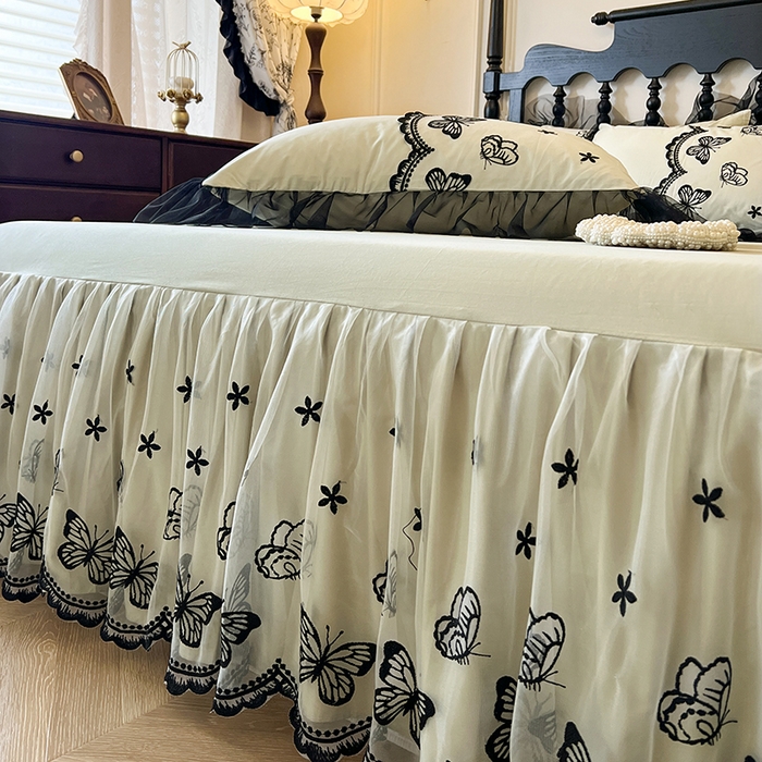 91家纺网 家纺一手货源 找家纺 网红馆（ck家纺） 2025新款全棉纯棉蕾丝边床裙款四件套-梦蝶轻舞 梦蝶轻舞-绿