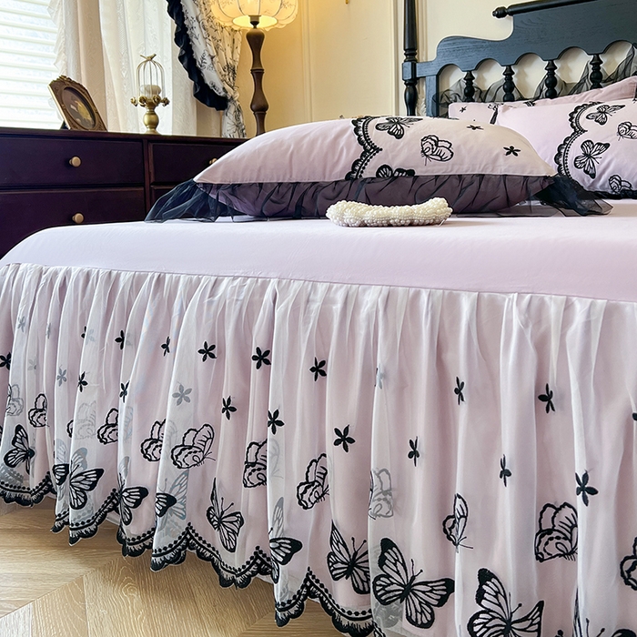 91家纺网 家纺一手货源 找家纺 网红馆（ck家纺） 2025新款全棉纯棉蕾丝边床裙款四件套-梦蝶轻舞 梦蝶轻舞-紫