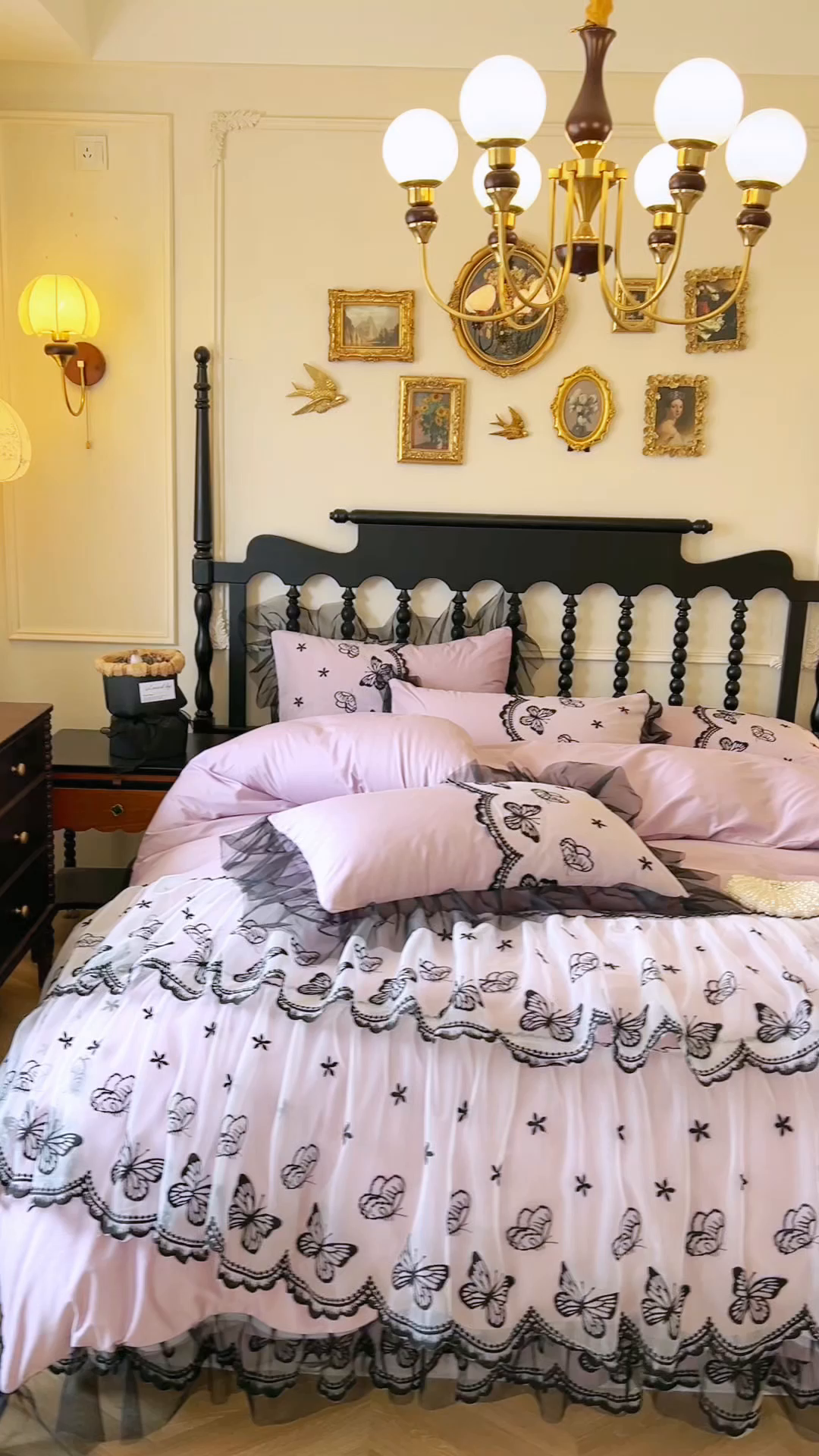 91家纺网 家纺一手货源 找家纺 网红馆（ck家纺） 2025新款全棉纯棉蕾丝边床裙款四件套-梦蝶轻舞 梦蝶轻舞-紫