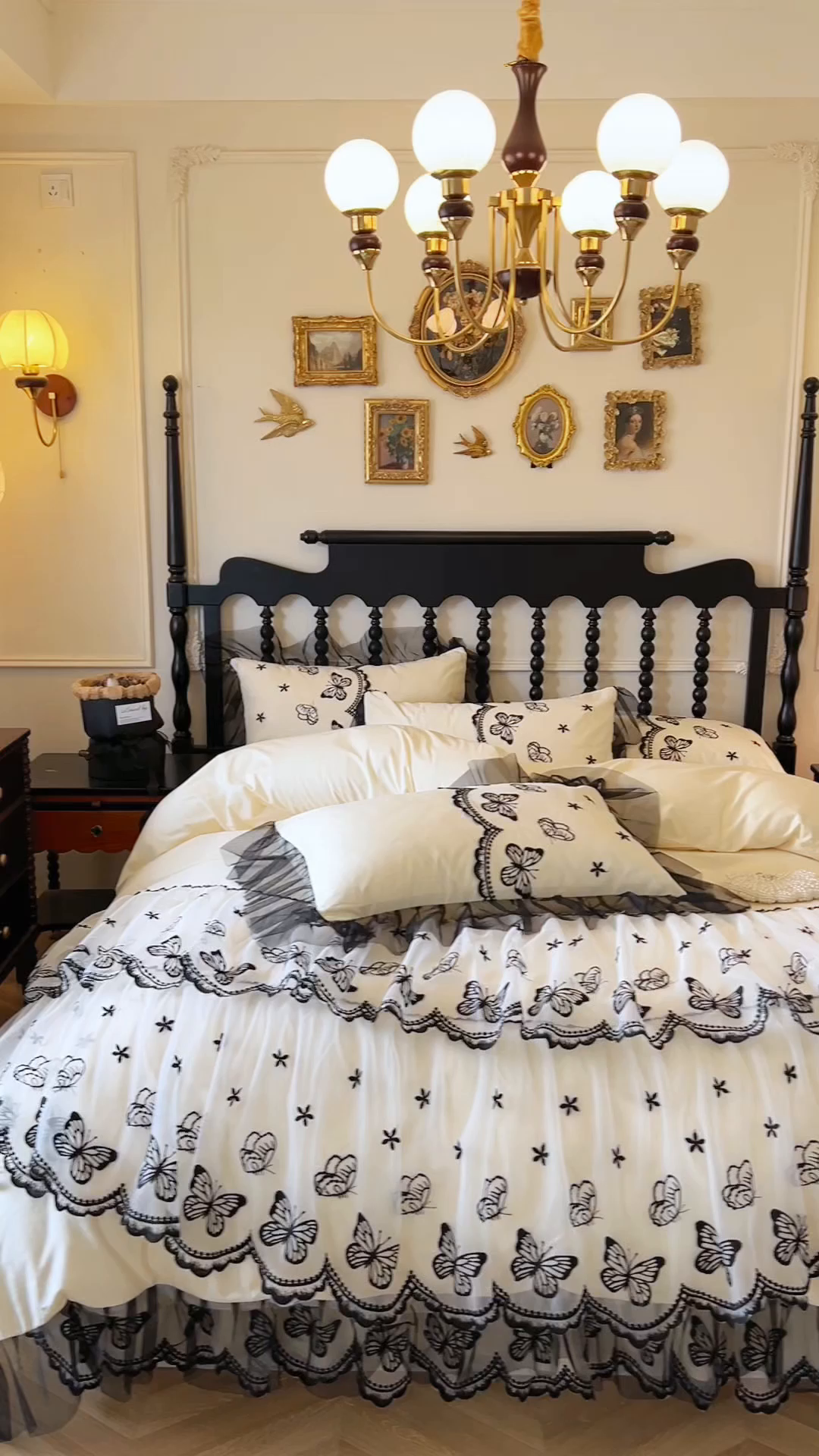 91家纺网 家纺一手货源 找家纺 网红馆（ck家纺） 2025新款全棉纯棉蕾丝边床裙款四件套-梦蝶轻舞 梦蝶轻舞-米