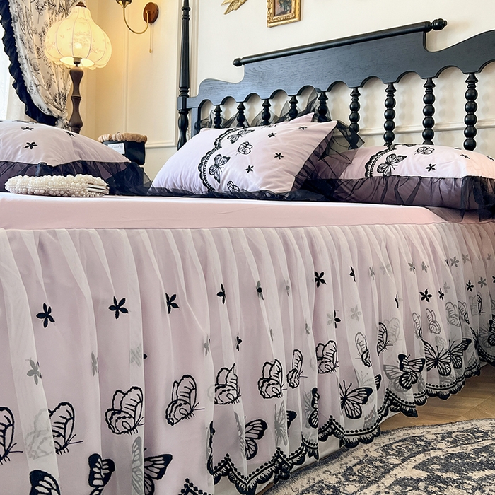 91家纺网 家纺一手货源 找家纺 网红馆（ck家纺） 2025新款全棉纯棉蕾丝边单床裙 床裙单件-梦蝶轻舞 梦蝶轻舞-紫