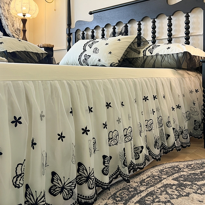 91家纺网 家纺一手货源 找家纺 网红馆（ck家纺） 2025新款全棉纯棉蕾丝边单床裙 床裙单件-梦蝶轻舞 梦蝶轻舞-绿