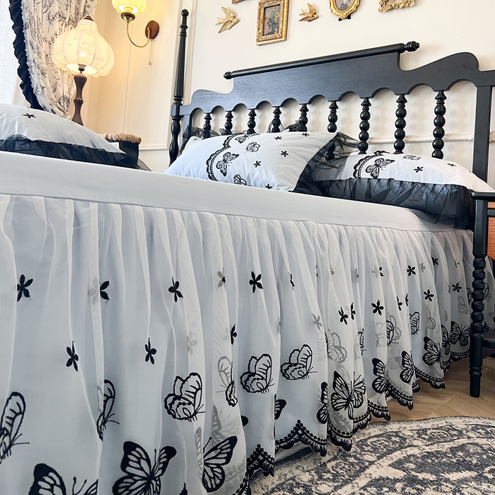 91家纺网 家纺一手货源 找家纺 网红馆（ck家纺） 2025新款全棉纯棉蕾丝边单床裙 床裙单件-梦蝶轻舞 梦蝶轻舞-蓝