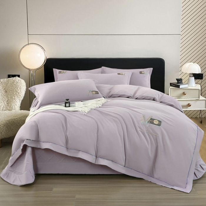 91家纺网 家纺一手货源 找家纺 OL家纺 2025新款全棉磨毛刺绣床盖夹棉四件套-胜利之花系列 胜利之花-丁香紫