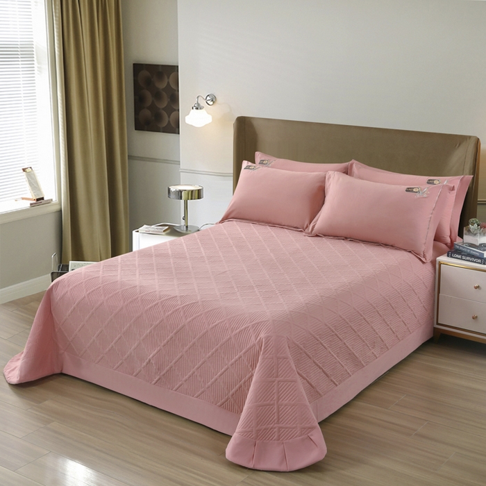 91家纺网 家纺一手货源 找家纺 OL家纺 2025新款全棉磨毛刺绣床盖夹棉四件套-胜利之花系列 胜利之花-豆沙粉