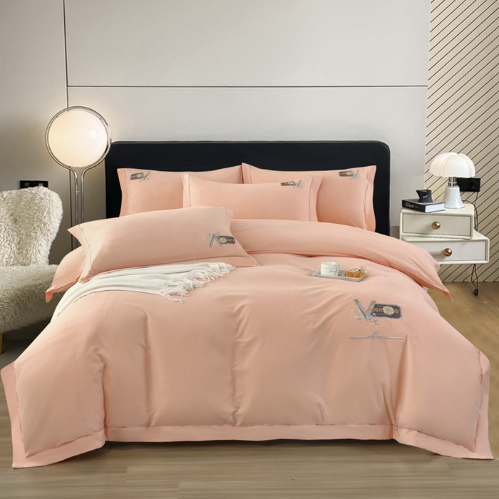 OL家纺 2025新款全棉磨毛刺绣床盖夹棉四件套-胜利之花系列 胜利之花-粉玉