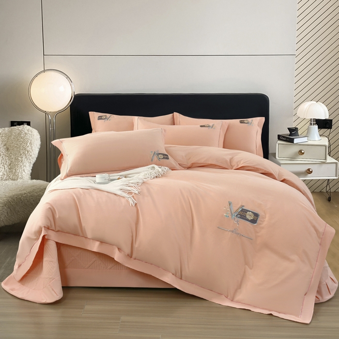 91家纺网 家纺一手货源 找家纺 OL家纺 2025新款全棉磨毛刺绣床盖夹棉四件套-胜利之花系列 胜利之花-粉玉