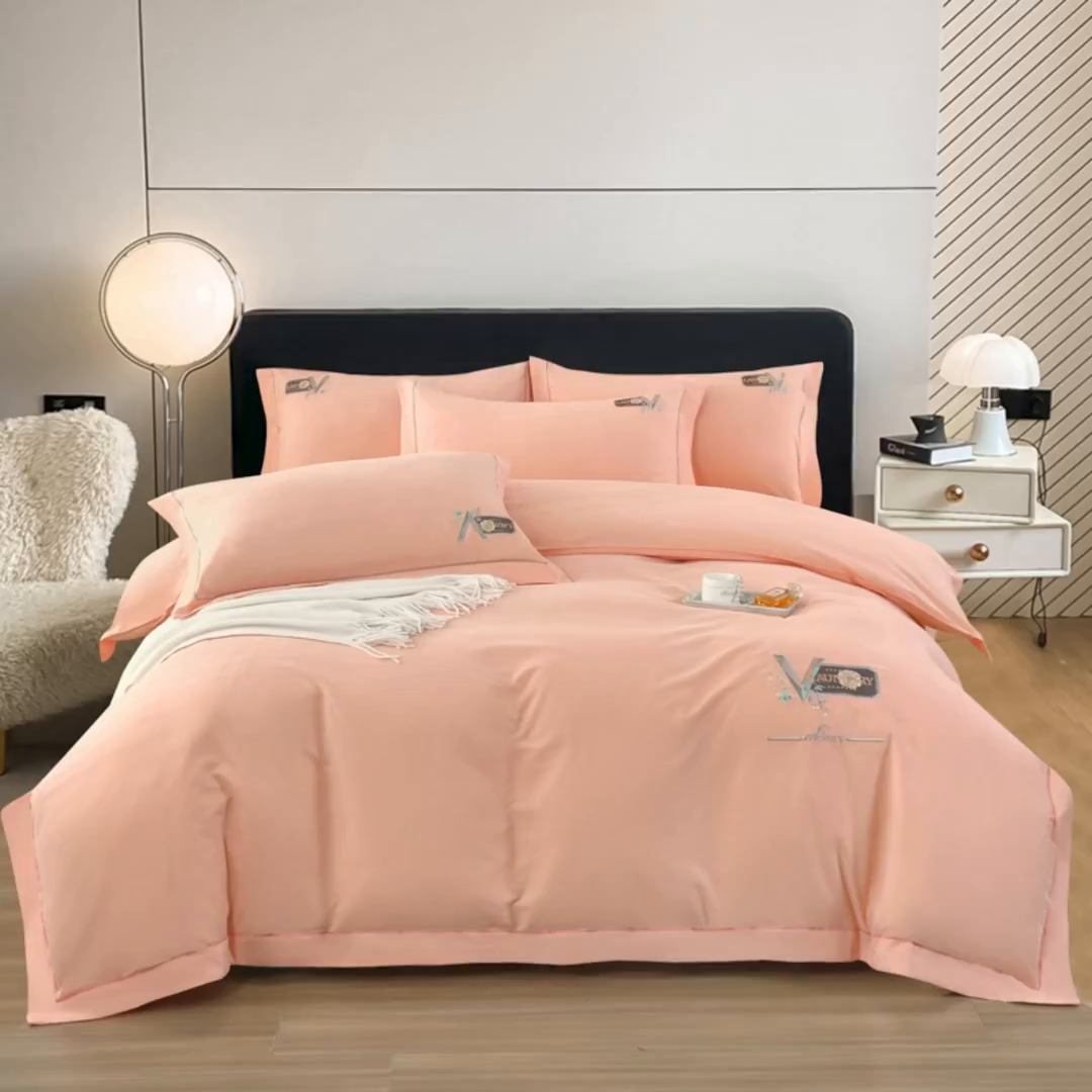 91家纺网 家纺一手货源 找家纺 OL家纺 2025新款全棉磨毛刺绣床盖夹棉四件套-胜利之花系列 胜利之花-粉玉