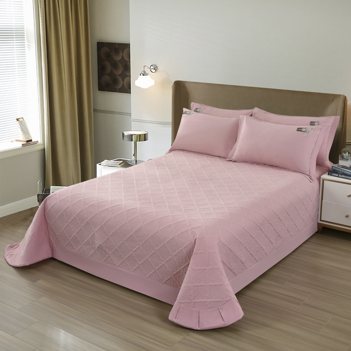 91家纺网 家纺一手货源 找家纺 OL家纺 2025新款全棉磨毛刺绣床盖夹棉四件套-胜利之花系列 胜利之花-肉桂粉