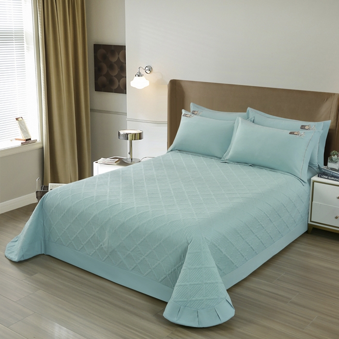 91家纺网 家纺一手货源 找家纺 OL家纺 2025新款全棉磨毛刺绣床盖夹棉四件套-胜利之花系列 胜利之花-水波绿