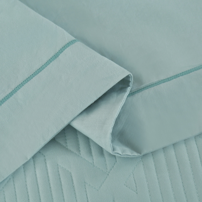 91家纺网 家纺一手货源 找家纺 OL家纺 2025新款全棉磨毛刺绣床盖夹棉四件套-胜利之花系列 胜利之花-水波绿