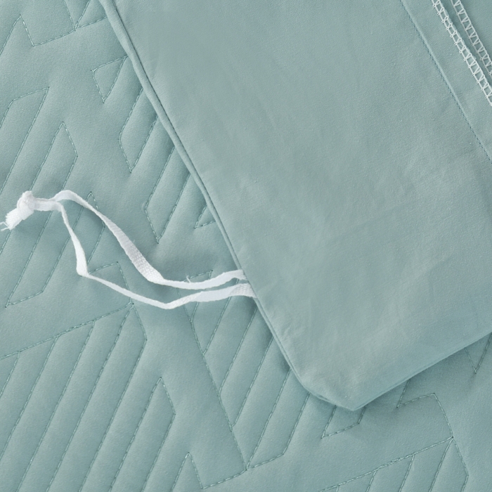 91家纺网 家纺一手货源 找家纺 OL家纺 2025新款全棉磨毛刺绣床盖夹棉四件套-胜利之花系列 胜利之花-水波绿