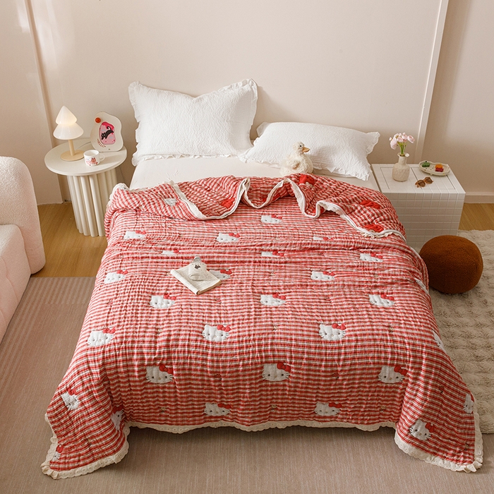 91家纺网 家纺一手货源 找家纺 麻依 2025新款卡通安心棉泡芙被十层全棉纱布被子被芯 凯蒂的快乐