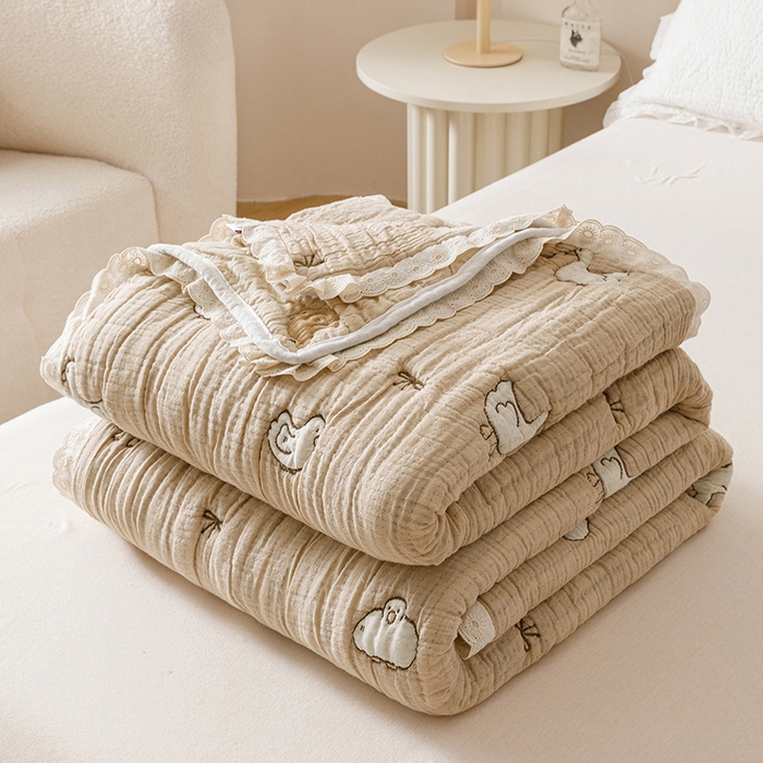 91家纺网 家纺一手货源 找家纺 麻依 2025新款卡通安心棉泡芙被十层全棉纱布被子被芯 可爱鸭鸭