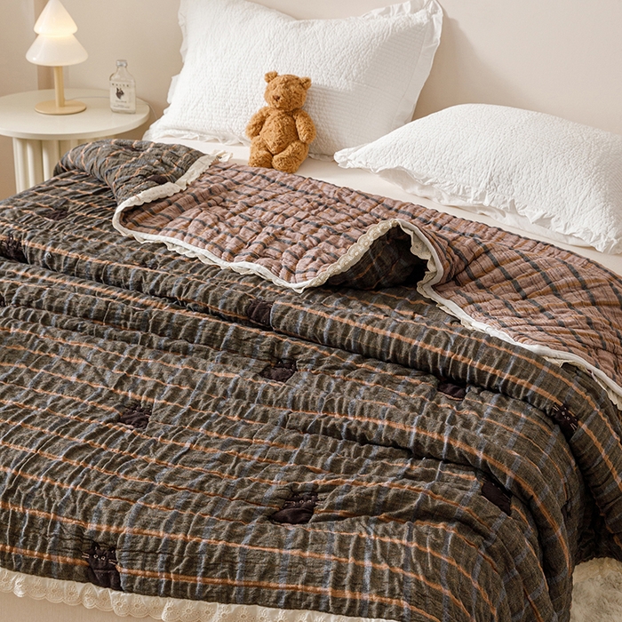 91家纺网 家纺一手货源 找家纺 麻依 2025新款卡通安心棉泡芙被十层全棉纱布被子被芯 可可猫咪-黑咔