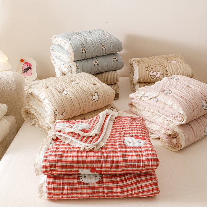 91家纺网 家纺一手货源 找家纺 麻依 2025新款卡通安心棉泡芙被十层全棉纱布被子被芯 组合