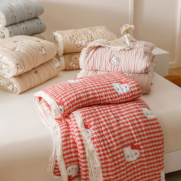 91家纺网 家纺一手货源 找家纺 麻依 2025新款卡通安心棉泡芙被十层全棉纱布被子被芯 组合