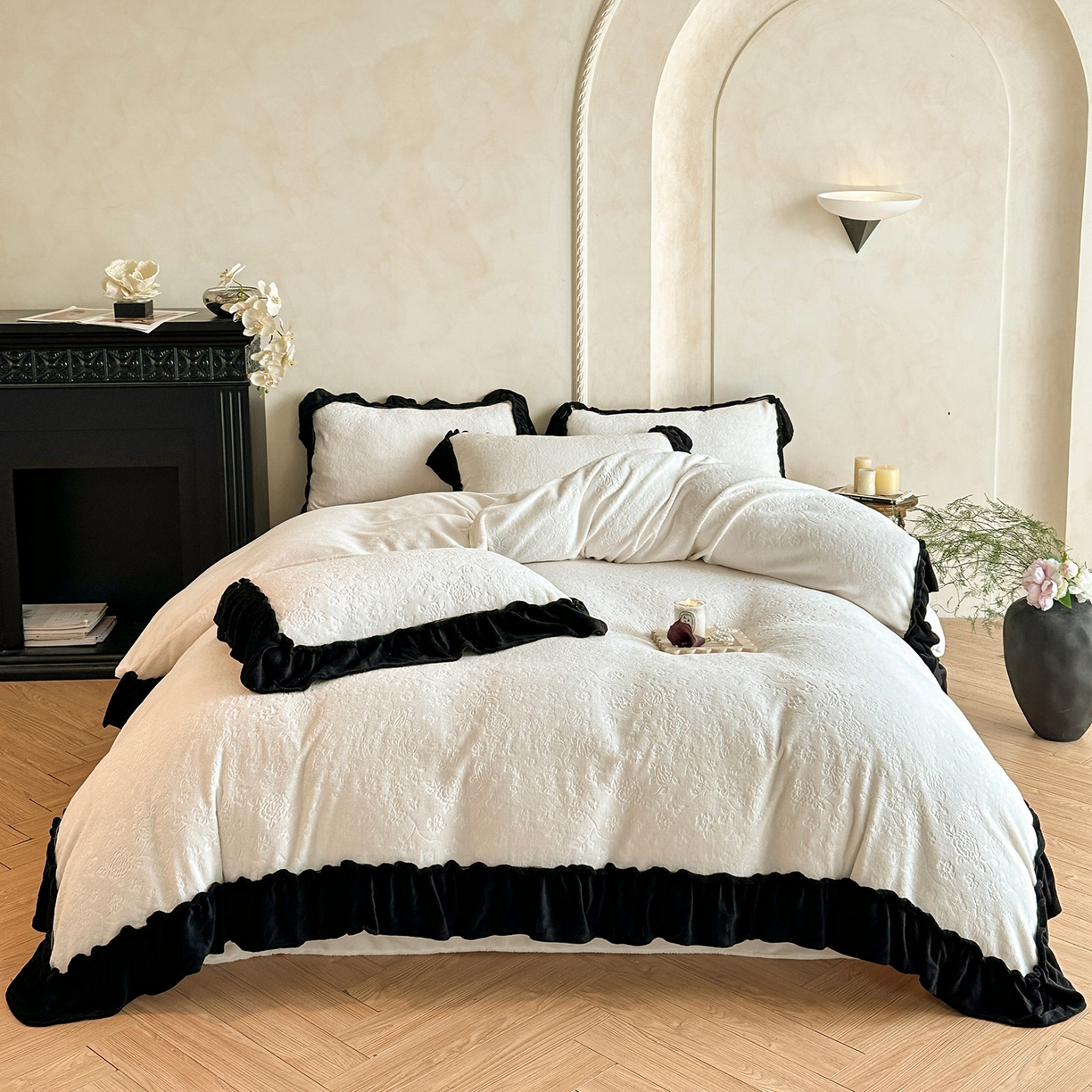 91家纺网 家纺一手货源 找家纺 （总）逸尚阁 2025新款高克重雕花牛奶绒四件套-雅诺