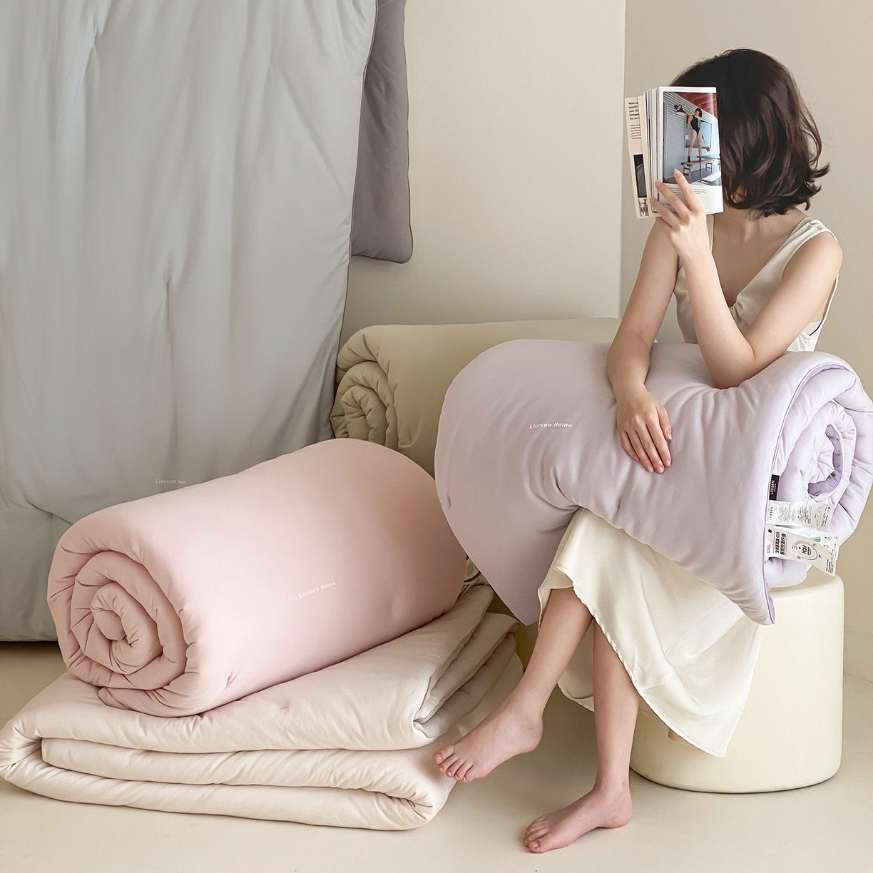 91家纺网 家纺一手货源 找家纺 丽笙被芯 2025新款阿瓦提针织棉可水洗恒温四季被懒人被被子被芯 组合图仅供展示不可下单