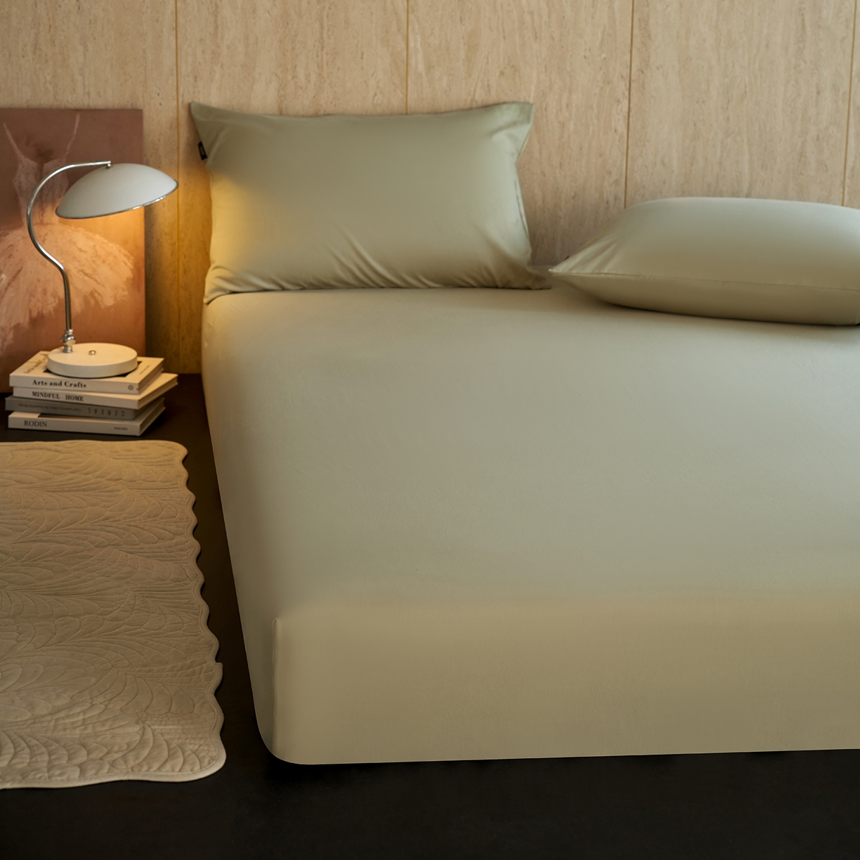 91家纺网 家纺一手货源 找家纺 丽笙被芯 2025新款亲肤舒适阿瓦提针织全棉纯棉床笠单品床笠单件床笠 春水绿